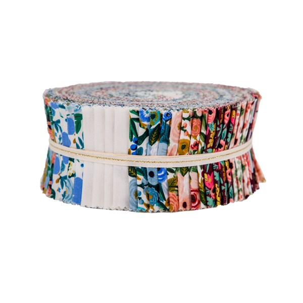 Meadow Jelly Roll, by Rifle Paper, Modern Cotton Fabric Strips, Scrappy Quilt, Floral, Metallic Accents, 42 - 2.5 X44 " Strips