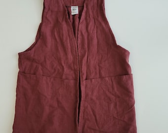 100% Linen Foraging Vest, One Size Sleeveless Linen Cardigan, Harvest Apron, Ready to ship, One of a Kind, OOAK