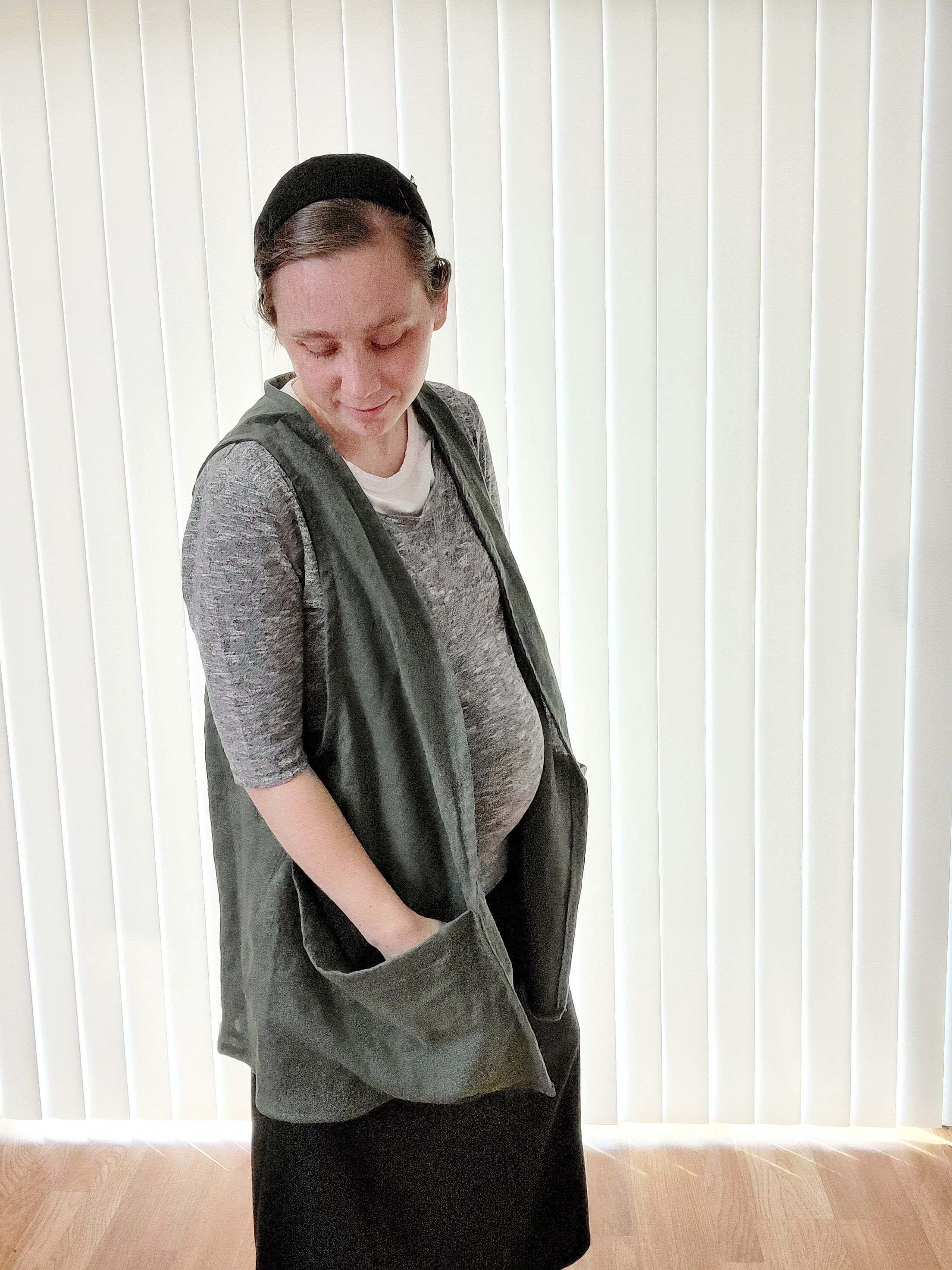 Linen Foraging Vest, One Size Sleeveless Linen Cardigan, Harvest Apron, Made to Order