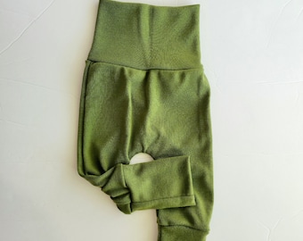 Wool Grow-with-me Pants, 100% Merino Wool Baby Clothes, Adjustable Kids Baselayer, Unisex Natural Clothing