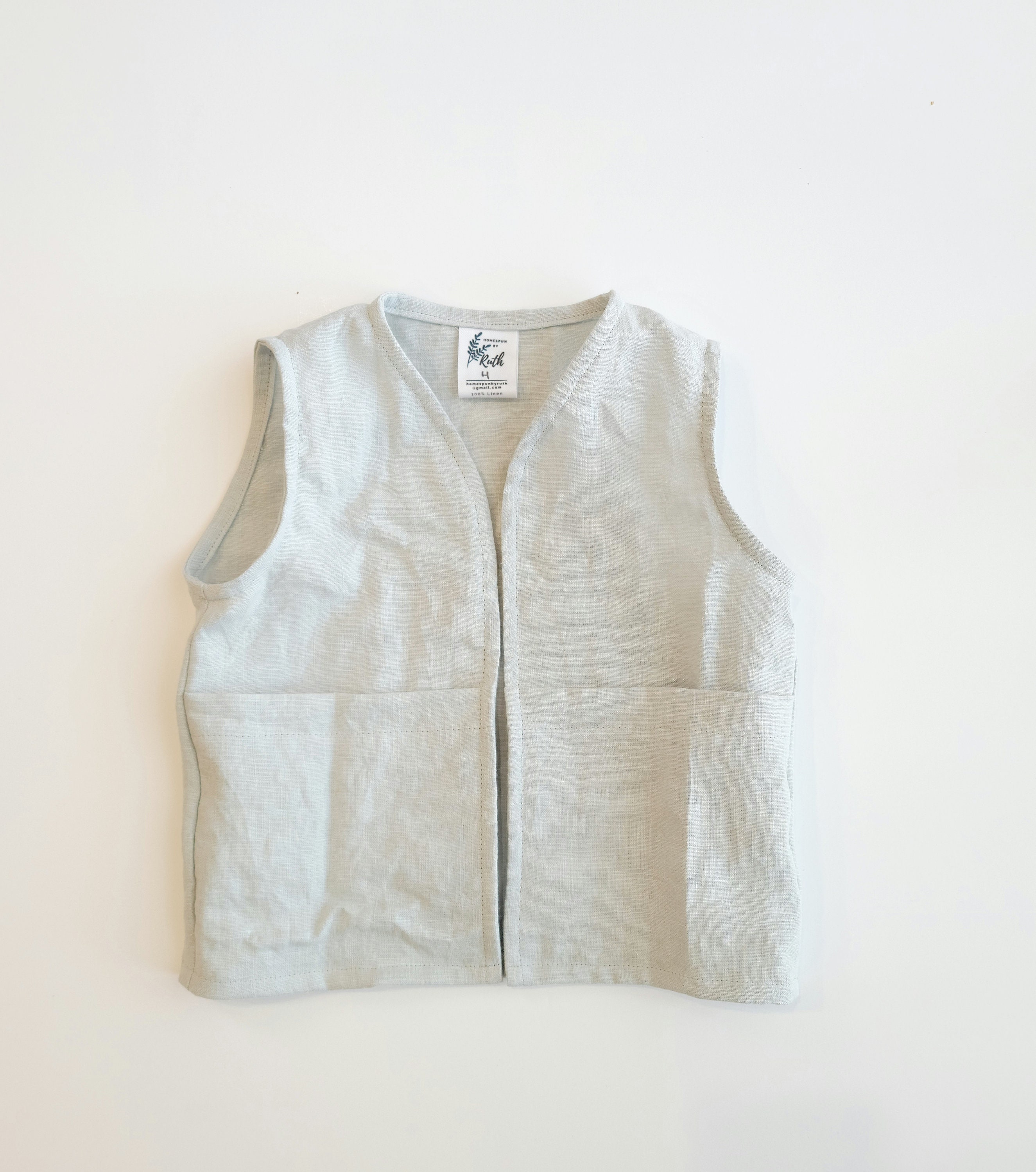 Kids Linen Foraging Vest, Sleeveless Linen Cardigan, Harvest Apron, Ready-to-Ship!