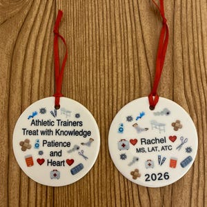 Athletic Trainer Personalized Double-Sided Ornament, 3" Ceramic Ornament: ATC, AT, Sports Medicine, Athletic Training Gift