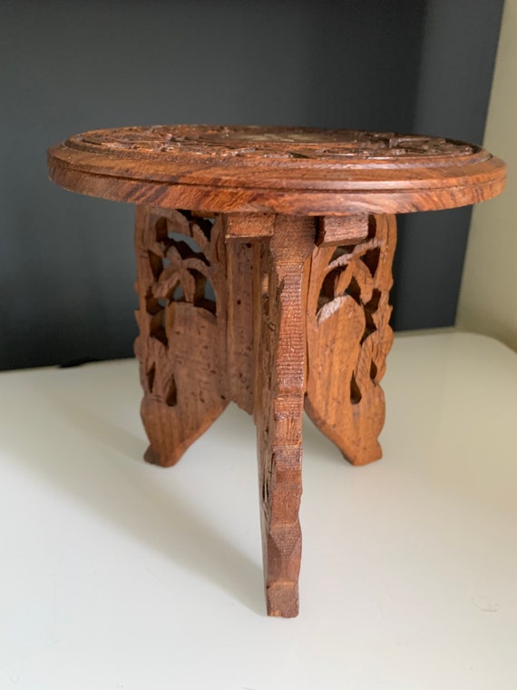 Vintage 1970s Rosewood Hand Carved Wood Mini Table Top Plant Etsy