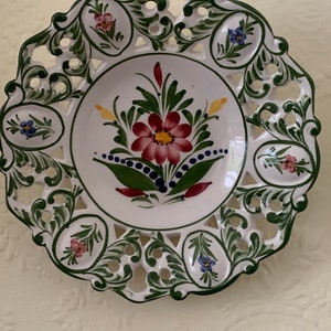 Vintage Hand-Painted Floral Wall Plate: Portugal Ceramic Pottery
