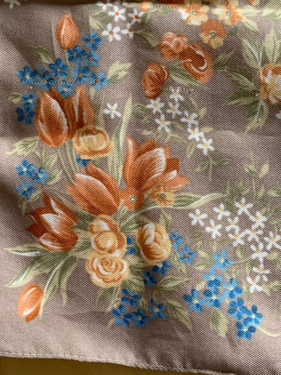 Vintage Floral print large square satin scarf Mad… - image 4