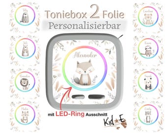 Schutzfolie passend für Toniebox 2 - 64 Varianten -M44a Folie Aufkleber Dekofolie - Eigenproduktion/Design für TB2 - Boho Tiere Grau Beige