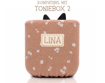 Cotton jersey cover suitable for Toniebox 2 - protective cover / cover with floral design, light brown
