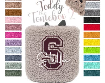 Teddy Bear Cover suitable for Toniebox 2 - 23 Colors - Protective Cover / Cover Teddy Bouclé Fluffy - Personalized with Name & Initial