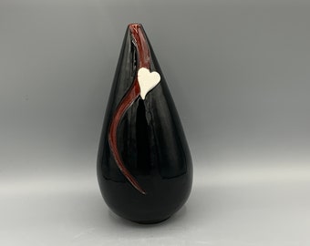 Carved Ceramic Heart Vase | Carved Pottery Vase