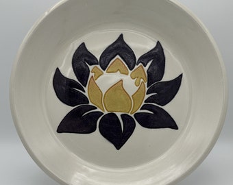 Large Lotus Flower Ceramic Platter | Pottery Lotus Platter