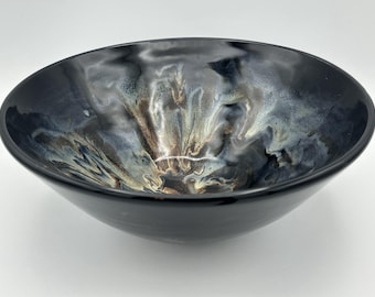 Handmade Ceramic Black Bowl | Swirl Design Pottery Bowl