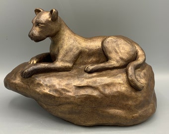 Ceramic Cougar Sculpture | Hand Sculpted Cougar | Cougar Sculpture | Mountain Lion Sculpture | Puma Sculpture