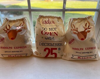 Eco-Friendly Rudolph the Red Nosed Reindeer Reusable Gift Bags set of 6 Ready to ship
