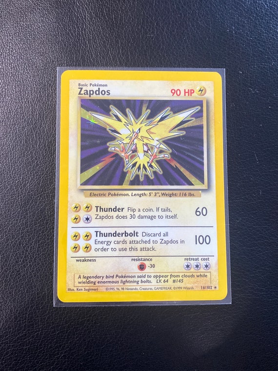 rare zapdos card Zapdos - Pokemon - Base Set 16/102 - Rare Authentic Vintage Holographic  Trading Card