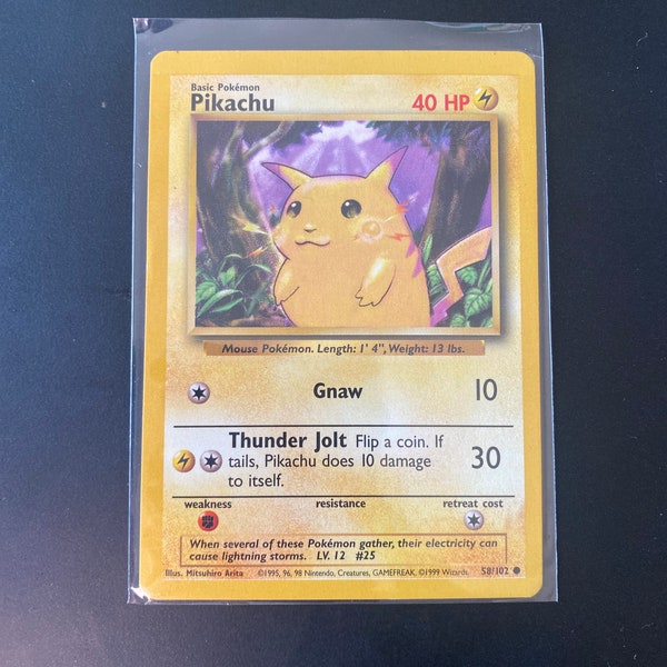 Pikachu - Pokemon - Basis Set 58/102 - Echte Vintage Sammelkarte Sammelkarte