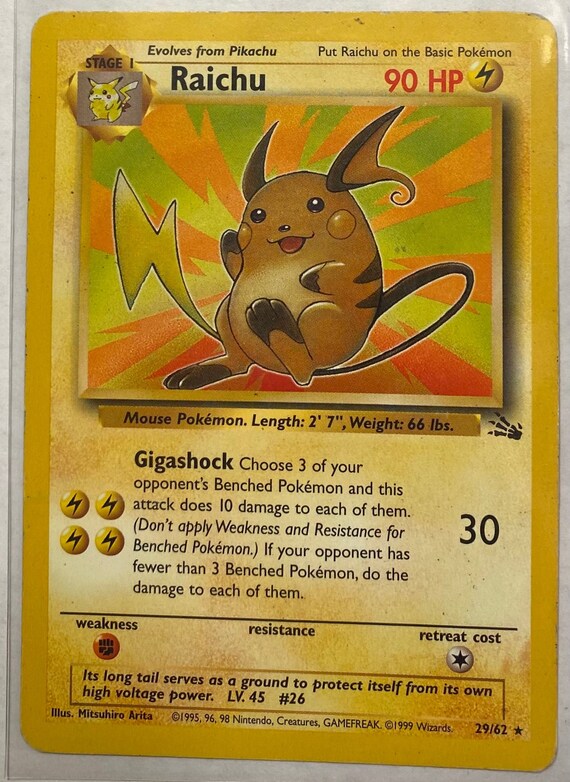 Raichu Pokemon Fossil 29 62 Rare Authentic Vintage Etsy Raichu Pokemon Fossil 29 62 Rare Authentic Vintage Etsy