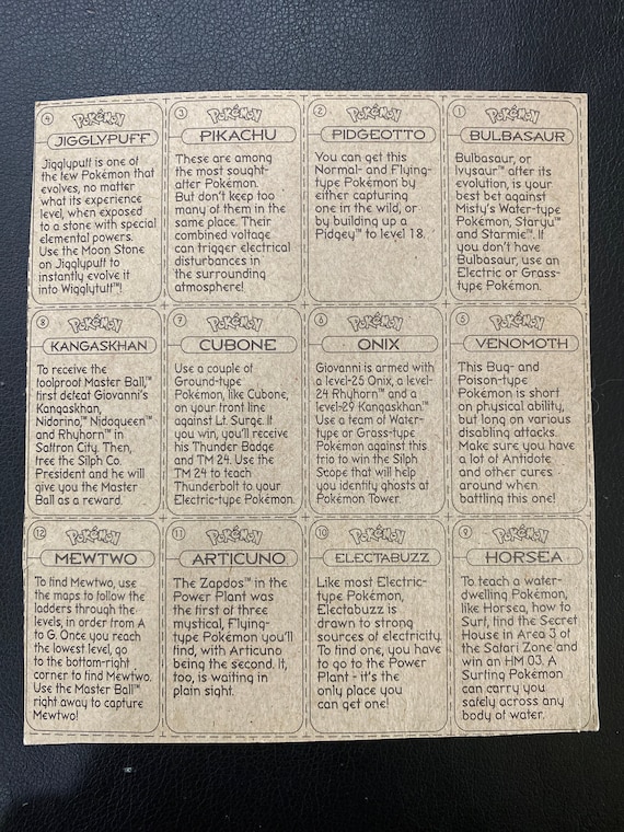 Pokmon Lunchables Collection Page 1 of 3 - Pokmon Red/blue Promotional -  Rare Collectible Promotional Trading Mini-card Set (12 Cards) - Etsy