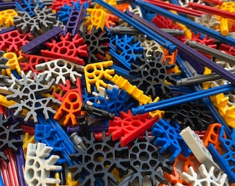 215 MICRO KNEX Parts/Pieces Lot Mini Rods Connectors Red Black Blue Gray Orange+ 
