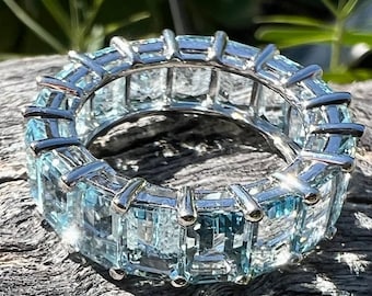 14k Solid Gold 6mm Natural Blue Aquamarine Eternity Band; Solid Gold Eternity Ring; Wedding Band; Anniversary Gift; Birthday Gift