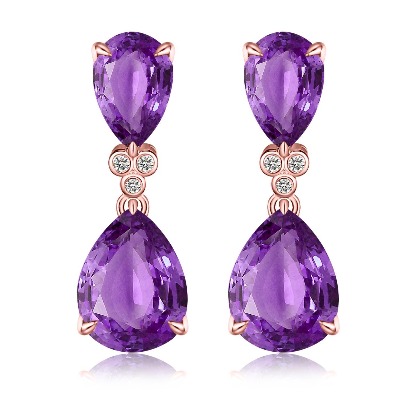 Galaxy Gold 14k Solid Yellow Gold Leverback Earrings With 2.5 Carat Natural Amethyst