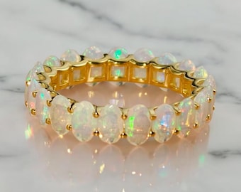Nora 14k Solid Gold Fire Opal Eternity Band, Anniversary Eternity Ring, NATURAL Gemstone Wedding Band
