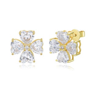 2.0 CTW Heart Cut Lab Grown Diamond Clover Stud Earrings | 14K Solid Gold | Wedding Bridal Earrings | Luxury Jewelry Gifted Hers