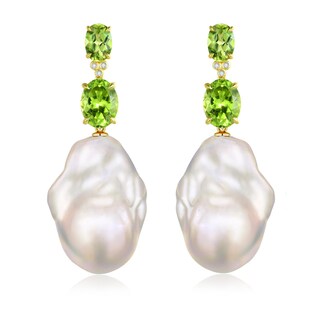 Orecchini In Oro Massiccio 14K Con Peridoto E Perle – Stile Maiorca, Huggie, Made In USA