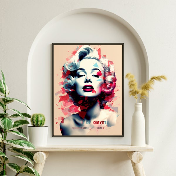 Marilyn Monroe Printable Poster, Illustration of Famous Singers Actors, Stamp, Ipad Iphone Phone Wallpaper, Vintage Hollywood, Decoration