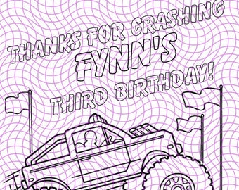 Personalized Monster Truck Birthday Party Favor Coloring Page Download Printable PDF Template