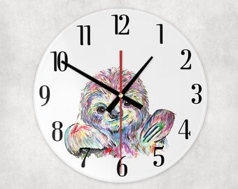 Sloth colourful glass clock