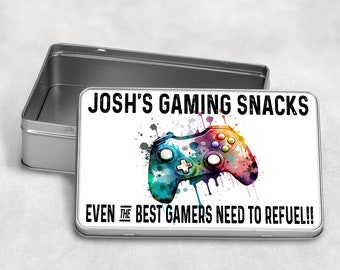 Personalised gamer snacks tin colour splat gamer gifts