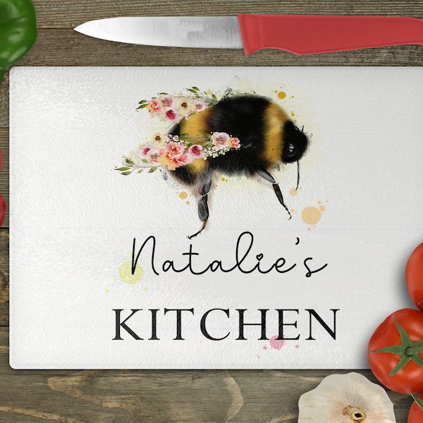 Bee worktop saver personalised glass chopping board cutting board