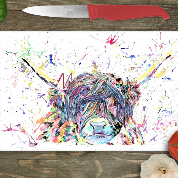 highland cow colour splash glass chopping board worktop saver cutting board