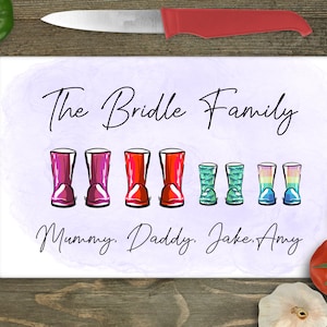 Family name wellies personalised chopping board worktop saver