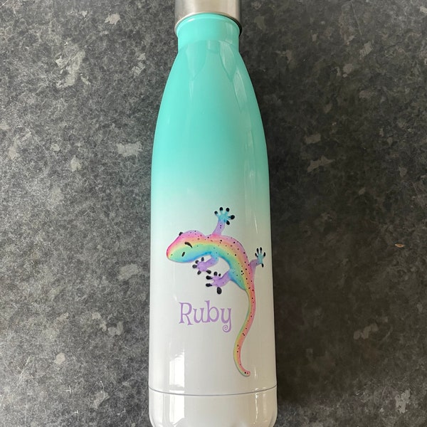 Personalised gecko gradient insulated water bottle