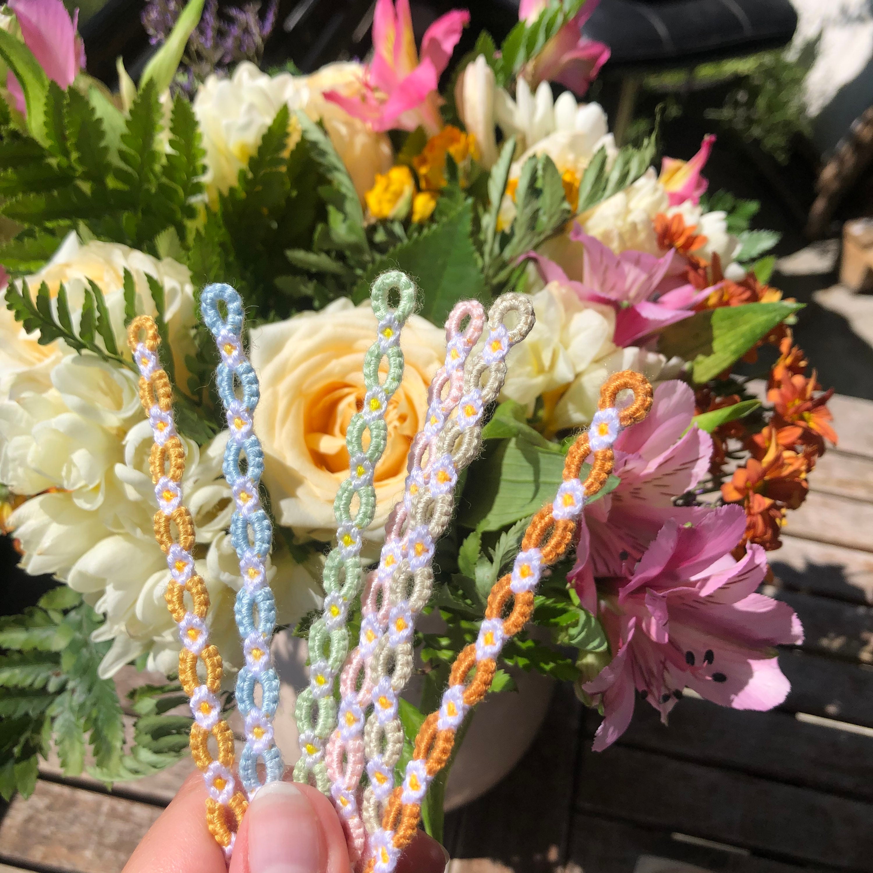 Braided bracelet in bloom/ Chain flower friendship bracelet Etsy