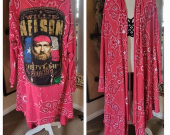 Upcycled Clothing One of a Kind Willie Nelson Bandana Print Kimono Includes free Shipping