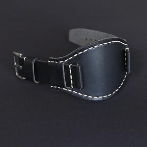 Handmade Black Leather Cuff Watch Strap: Badalassi Veg Tan, Military Style