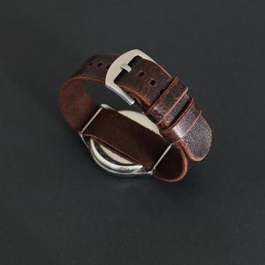Dark Brown Distressed Leather Watch Strap: Handmade Military-Style Band