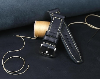 Dark Blue Leather Watch Band: Handmade Badalassi Carlo Two-Piece Strap (18–26mm)