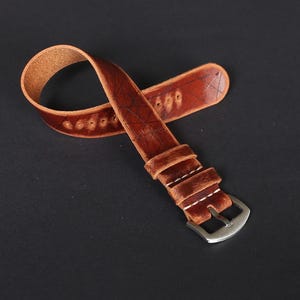 Handmade Brown Distressed Leather Watch Strap: Badalassi Italian Leather, Single Pass