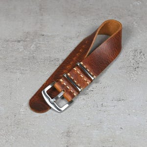 Brown Leather Watch Strap: Handmade, Single Pass 18-24mm