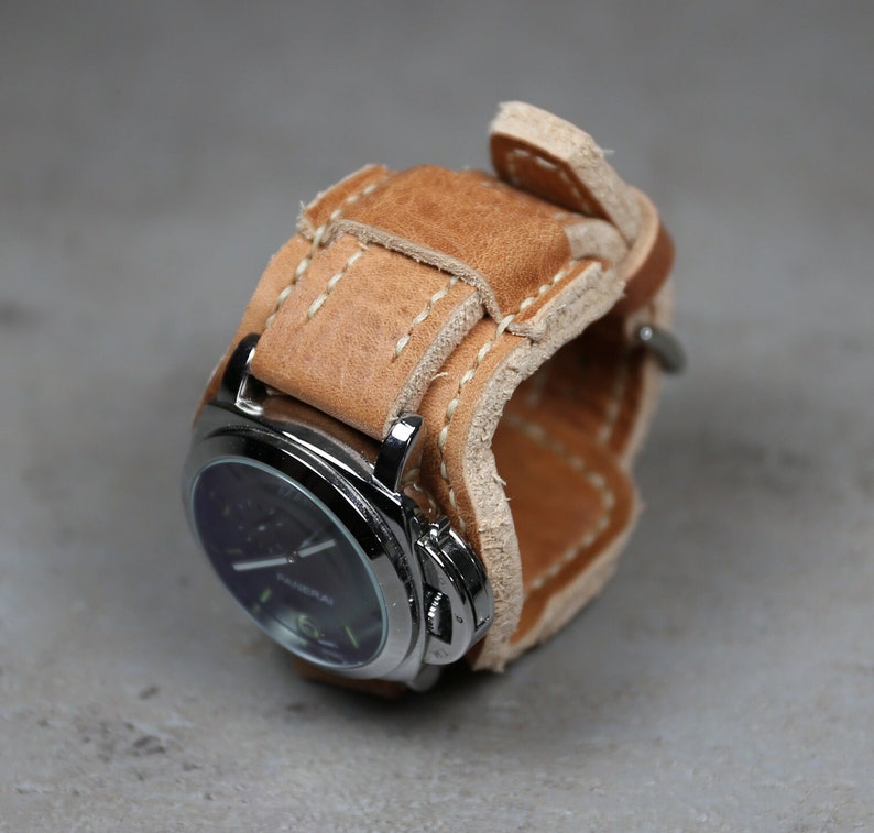 Leather Cuff Watch Strap Full Grain Thick Leather Watch Band Etsy