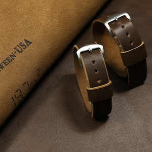 Handmade Horween Chromexcel Leather Watch Band - Dark Brown Military Style