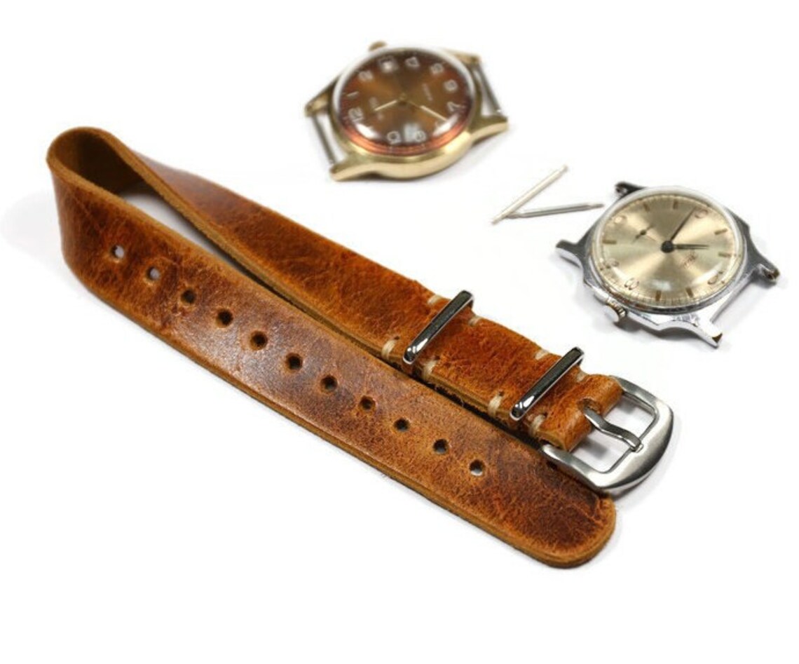 One Piece Handmade Leather Watch Strap Brown Distressed Watch - Etsy