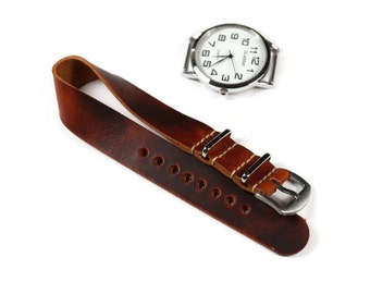 Leather watch strap, Veg tan leather Badalassi Carlo watch band, Single pass watch band 18mm 20mm 22mm 24mm, Handmade watch band Brown