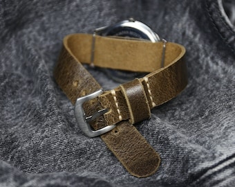 Distressed Leather Watch Strap: Handmade Brown Single Pass Band