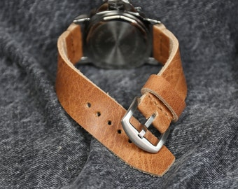 Horween ナチュラルダービーレザーウォッチストラップ 18 mm、19 mm