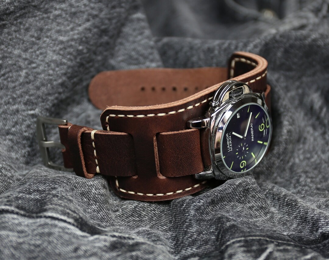 Leather Cuff Watch Strap Brown Full Grain Badalassi Leather Etsy