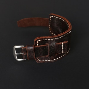 Handmade Dark Brown Leather Bund Watch Strap: Distressed Cuff Band (18-24mm)
